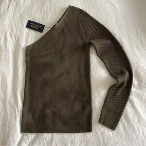 Ralph Lauren Ribbed One Shoulder Merino Wool Sweater